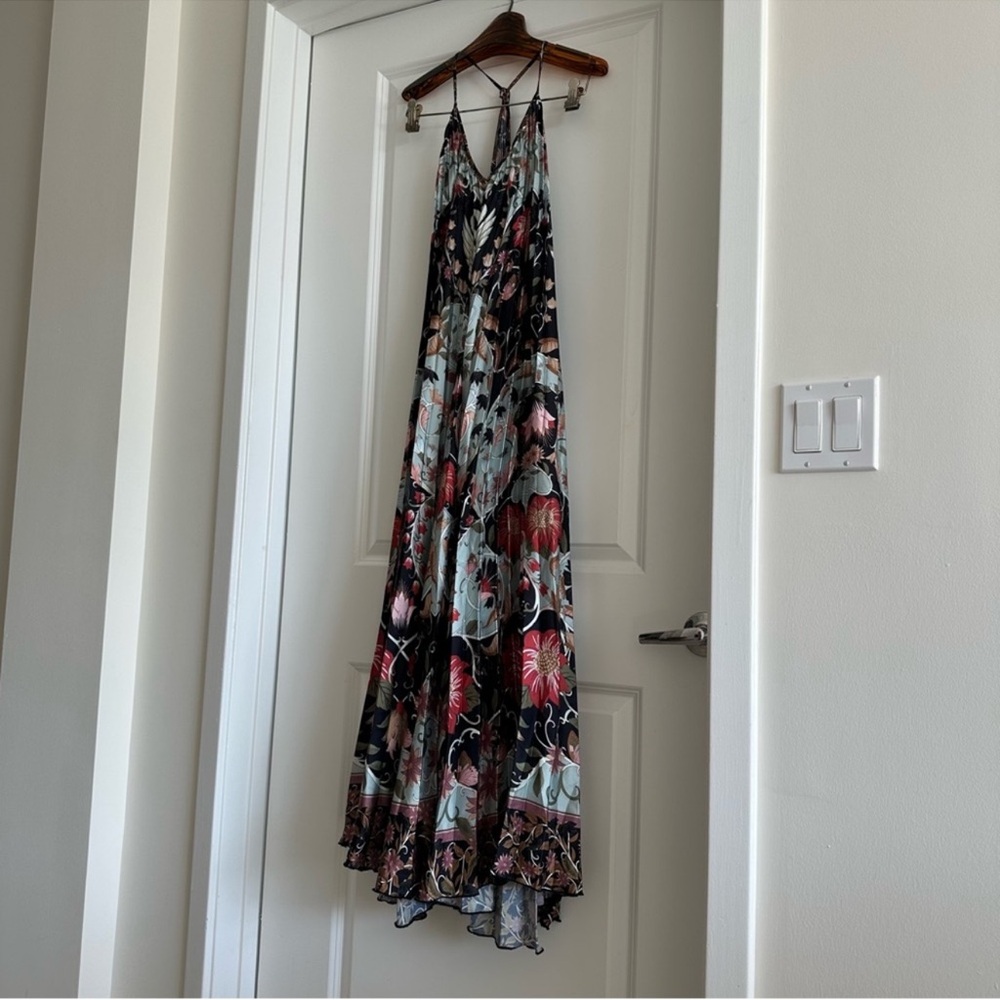 Farm Rio Blue Flowing Beauty Pleated Sleeveless Midi Dress - Picture 6 of 9